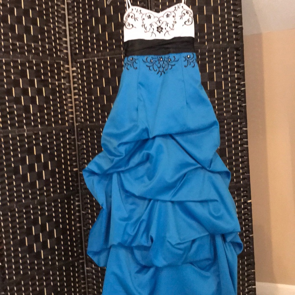 Teal with black/white dress